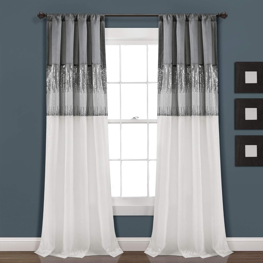 Lush Décor Night Sky One Panel Curtain 42"x95" Gray White Sequins Polyester‎